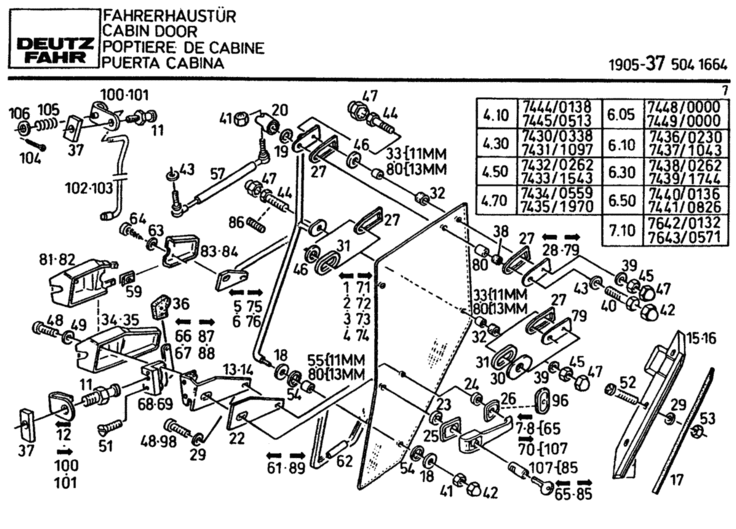 LEFT SIDE DOOR GLASS 04347342 / 8 HOLE  / 04347342 D7744T